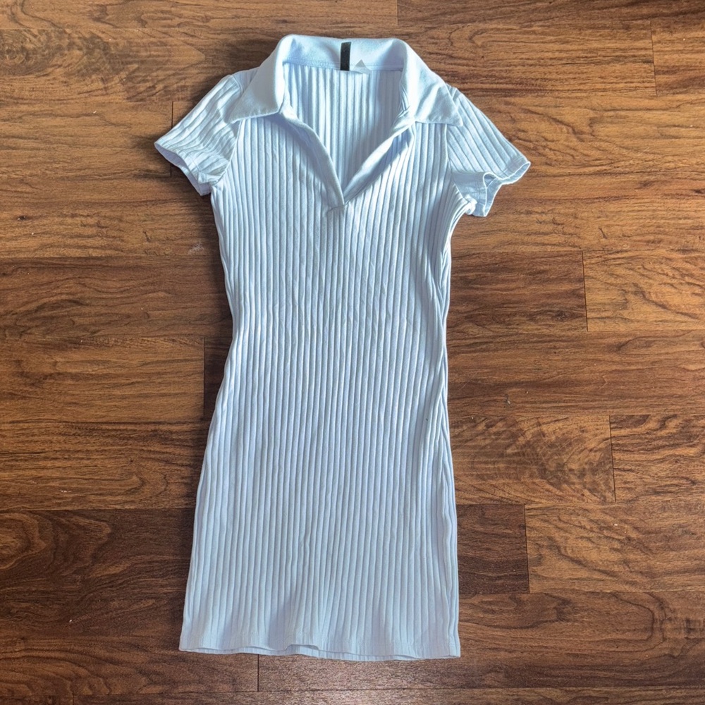 Divided Light Blue Ribbed Polo Mini Dress